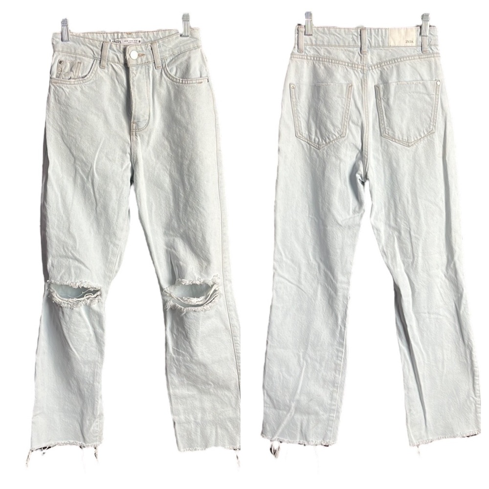 Zara distressed raw hem high waisted jeans